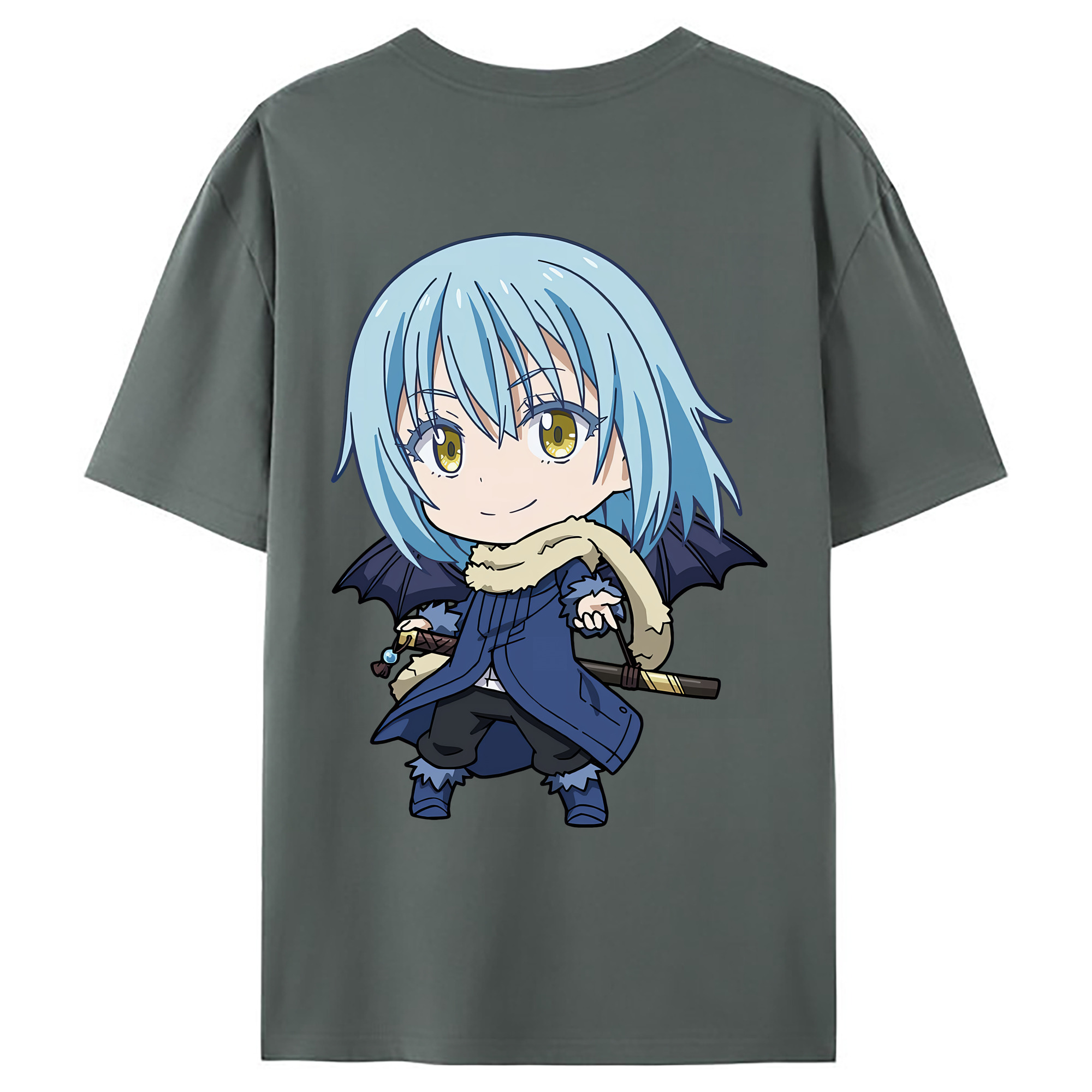 （画像用） 転スラ Regarding Reincarnated to Slime 綿100％ メンズ半袖Tシャツ（バックプリント） 通気性
